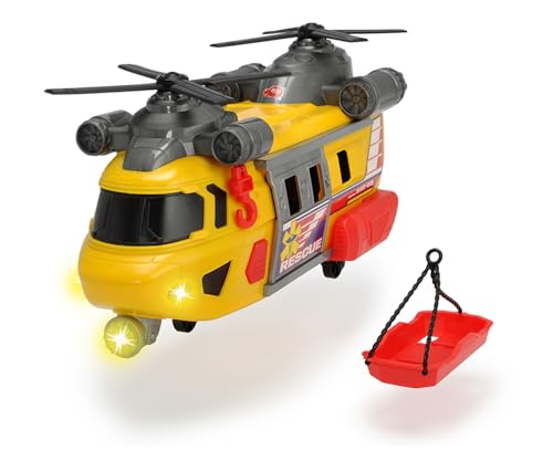 Dickie Toys Rettungshelikopter mit drehbarem Frontlicht & Sound, Helikopter mit Aufzieh-Seilwinde inkl. Trage, Batterien enthalten, 30 cm, ab 3 Jahren, 203306004, Mehrfarbig von Dickie Toys