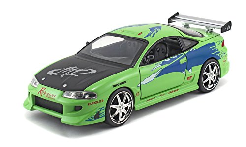 Jada Toys 253203007 Fast & Furious Brian's 1995 Mitsubishi Eclipse, Tuning-Modell im Maßstab 1:24, mit Spoiler, zu öffnende Türen, Motorhaube und Kofferraum, Freilauf, grün Jada Toys 253203007 Fast & Furious Brian's 1995 Mitsubishi Eclipse, Tuning-Modell im Maßstab 1:24, mit Spoiler, zu öffnende Türen, Motorhaube und Kofferraum, Freilauf, grün von Jada