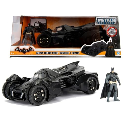 Jada Toys 253215004 Arkham Knight Batmobil, hochdetailiertes 1:24 Modellauto inkl. Batman-Figur, Cockpit und Türen können geöffnet werden, mit Freilauf, schwarz von Jada Toys