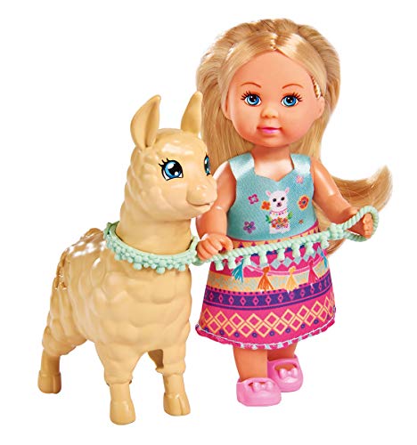 Simba 105733497 - Evi Love Puppe im süßen Outfit mit Alpaka und Leine, 12cm, Für Kinder ab 3 Jahren von Simba