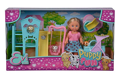 Simba Evi Love Puppy Fun/Puppe mit DREI süßen Hundewelpen und tollem Hundespielplatz/Schaukel, Rutsche und 2-in-1 Buggy / 12cm / Für Kinder ab 3 Jahren geeignet Simba Evi Love Puppy Fun/Puppe mit DREI süßen Hundewelpen und tollem Hundespielplatz/Schaukel, Rutsche und 2-in-1 Buggy / 12cm / Für Kinder ab 3 Jahren geeignet von Simba