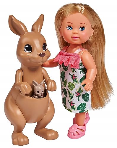 Simba 105733513 - Steffi Love Kangaroo, Puppe in einem süßen Kleid mit Kängurus, Mutter und Baby, mit süßer Funktion, Try-me, 12cm, Für Kinder ab 3 Jahren von STEFFI LOVE
