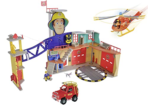 Simba - Mega XXL Feuerwehrmann Sam Station - Feuerwehrstation mit Hubschrauber Wallaby, 4x4 Feuerwehr-Auto (rot) und Figuren von Sam, Tom & Penny, Spielzeug für Kinder ab 3 Jahre [Exklusiv bei Amazon] von Simba