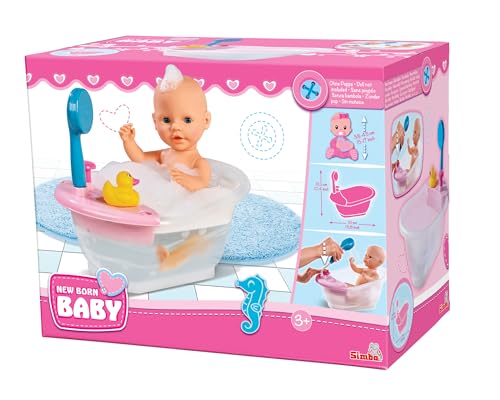 Simba New Born Baby Badewanne mit Dusche, mit Pumpfunktion und Badeente, für 30-43cm Puppen, 32,5cm, Puppenzubehör, ab 3 Jahren von Simba