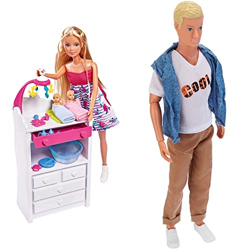 Simba Steffi Love Welcome Twins, Schwangere Puppe, mit Zwillingen, mit Wickeltisch und Badewanne & Steffi Love Cool Kevin, Spielpuppe, voll beweglich, in Cooler Freizeitmode, 30cm, ab 3 Jahren Simba Steffi Love Welcome Twins, Schwangere Puppe, mit Zwillingen, mit Wickeltisch und Badewanne & Steffi Love Cool Kevin, Spielpuppe, voll beweglich, in Cooler Freizeitmode, 30cm, ab 3 Jahren von Simba