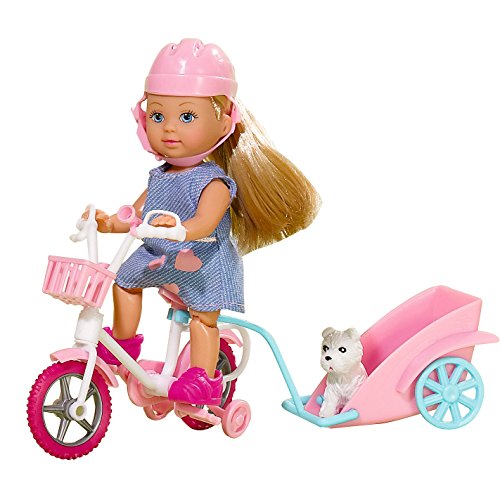 Simba 105730783 - Evi Love Bike Tour, 2-fach sortiert, es wird nur ein Artikel geliefert, Spielpuppe mit Fahrrad, Anhänger und süßem Hund, 12cm, ab 3 Jahre von Smoby
