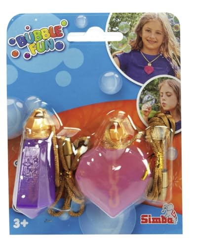 Simba Toys Bubble Fun Seifenblasen‑Ketten Doppelset – 2X 15 ml Spezial‑Lauge mit 60 cm Ketten, Herz‑ und Kristall‑Anhänger – handliches Outdoor‑Spielzeug ab 3 Jahren Puste‑Spaß von Simba