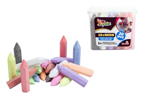 Simba Toys – Straßenmalkreiden Set (20 Stück) im Eimer, 10 Neonfarben und 10 klassische Farben, Outdoor-Kreide für Kinder ab 3 Jahren, abwaschbar, Malkreide für Asphalt, Spielstraße und Hof von Simba