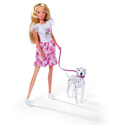 Simba 105733605 - Steffi Love Cute Walk, Spaziergang mit Zwei Dalmatinern, mit Scooter für Evi, 12cm und 29cm Spielpuppen, ab 3 Jahren von Simba