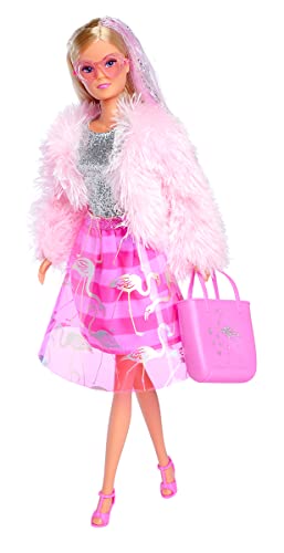 Simba 105733559 - Steffi Love Flamingo, Ankleidepuppe im modischen Outfit, Felljacke, Glitzerrock und Handtasche, Puppe 29cm, ab 3 Jahren von Simba