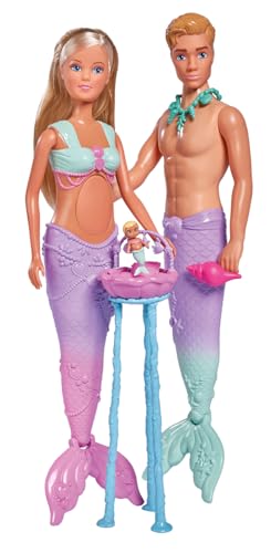 Simba 105733524 - Steffi Love Mermaid Family, Puppe als schwangere Meerjungfrau mit Kevin als Meerjungmann, mit Babybett, 29cm Ankleidepuppen, Spielpuppen, für Kinder ab 3 Jahren von Simba