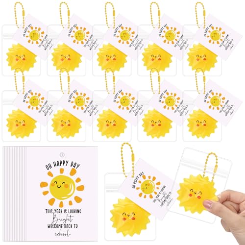 Simgoing 25 Sets Großpackung, Geschenk zum Schulanfang, für Schüler, Kinder, Großpackung, kleiner Sonnen-Stressabbau-Ball vom Lehrer, inspirierende positive Karte für Willkommensanfang, Klassenzimmer von Simgoing