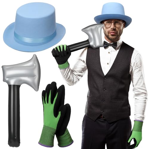 Simgoing 3 Stück Halloween Horror Kostüm Set Top Hut, Grün Strukturierte Handschuhe und Blutige Aufblasbare Axt für Erwachsene Dumber Kostüm Hutmacher Cosplay Zubehör Halloween Party Requisiten Simgoing 3 Stück Halloween Horror Kostüm Set Top Hut, Grün Strukturierte Handschuhe und Blutige Aufblasbare Axt für Erwachsene Dumber Kostüm Hutmacher Cosplay Zubehör Halloween Party Requisiten von Simgoing