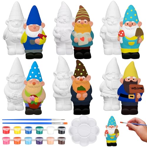 Simgoing 6 Sets, fertig zum Bemalen Ihrer eigenen Gartenzwerge, Statuen, Sommer, DIY, unlackierte Keramik-Zwerge, zum Bemalen von Figuren, Gips, Kunst und Handwerk, mit Pinselpalette für Erwachsene Simgoing 6 Sets, fertig zum Bemalen Ihrer eigenen Gartenzwerge, Statuen, Sommer, DIY, unlackierte Keramik-Zwerge, zum Bemalen von Figuren, Gips, Kunst und Handwerk, mit Pinselpalette für Erwachsene von Simgoing