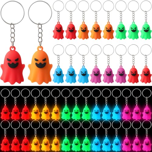 Simgoing Mini-Geister-Schlüsselanhänger, leuchtet im Dunkeln, kleine leuchtende Geisterfiguren, Schlüsselanhänger, Halloween-Partyanhänger, Geschenke für Klassenzimmer, Süßes oder Saures, gruselige von Simgoing