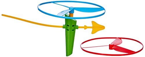 Lena 61290 Propeller Flugspiel Fly HIGH, Flugspielzeug mit 2 Rotoren ca. 18 cm und Startervorrichtung, Propellerspiel mit Kindersicherung, Outdoor und Indoor Flugspielset für Kinder ab 3 Jahren, Bunt von Lena