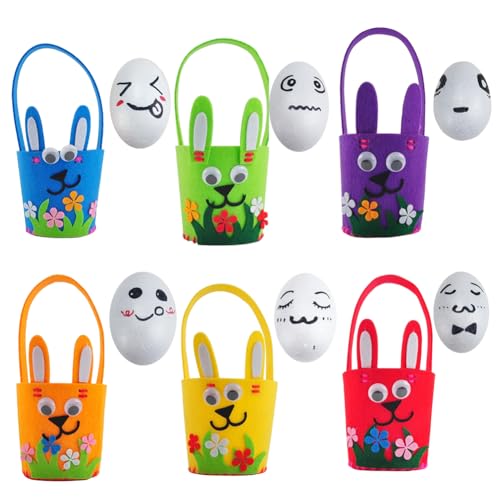 6 Stück Ostern Körbchen Basteln Hasen Filztasche,Easter Nests Rabbit Colour Felt,Easter Basket DIY Crafts for Children,Easter Baskets Craft Set,Für Kinder Ostergeschenke Ostereiersuche von Simmpu