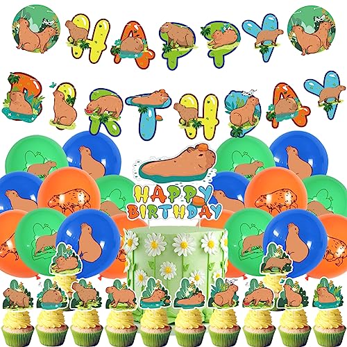 Capybara Party Supplies 32Pcs Capybara Balloons Birthday Decorations Set Includes Happy Birthday Banner Cake Topper Cupcake Toppers Balloons for Kids Birthday von Simmpu