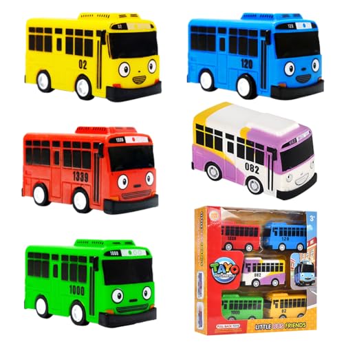 Mini Bus Spielzeug 5PCS Mini Pull Spielzeugautos,Spielzeugautos Set, Bus Modellauto, Geschenke für Jungen und Mädchen von Simmpu
