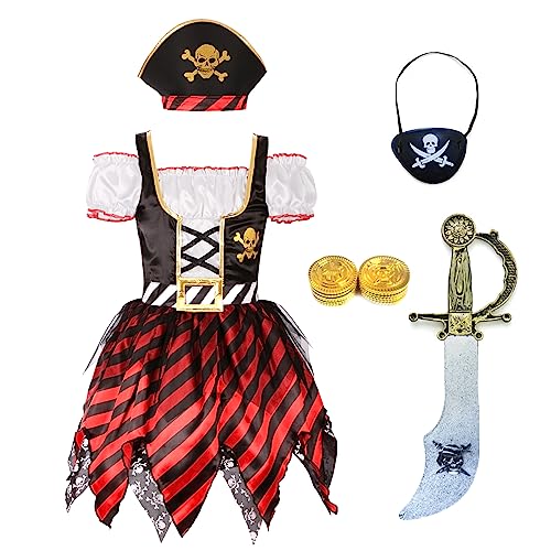 Simplecc Piratenprinzessin-Kostüm für Mädchen, Halloween-Kostüm, 5-7 Jahre, Rot Simplecc Piratenprinzessin-Kostüm für Mädchen, Halloween-Kostüm, 5-7 Jahre, Rot von Simplecc