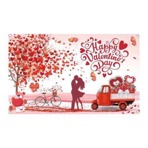 Simpls 1 Stück Happy Valentine's Day Hintergrund Banner Love Heart Partydekorationen Hintergrund 71 X 43,3 Polyester für Den Valentinstag von Simpls