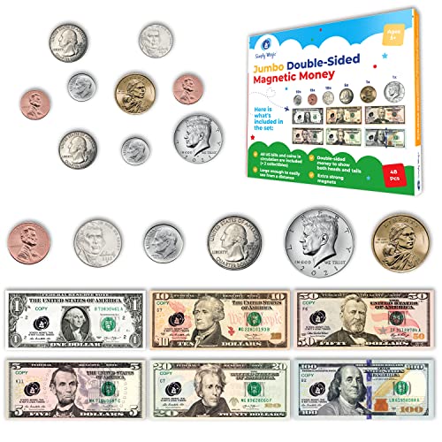 48 große doppelseitige magnetische Geldstücke – Spielgeld für Kinder zum Lernen, Simulationsgeld für Klassenzimmer, Spielzeuggeld, Spielmünzen für Kinder, Geldspiele, Spielmünzen, Geldspiele, Geld 48 große doppelseitige magnetische Geldstücke – Spielgeld für Kinder zum Lernen, Simulationsgeld für Klassenzimmer, Spielzeuggeld, Spielmünzen für Kinder, Geldspiele, Spielmünzen, Geldspiele, Geld von Simply Magic