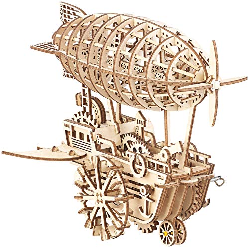 Simulus 3D Holzpuzzle: Aufziehbares Holz-Luftschiff im Steampunk-Stil, 349-teiliger Bausatz (Puzzle-Spielzeug, 3D-Holzpuzzle Kinder, Geburtstagsgeschenk) von Simulus