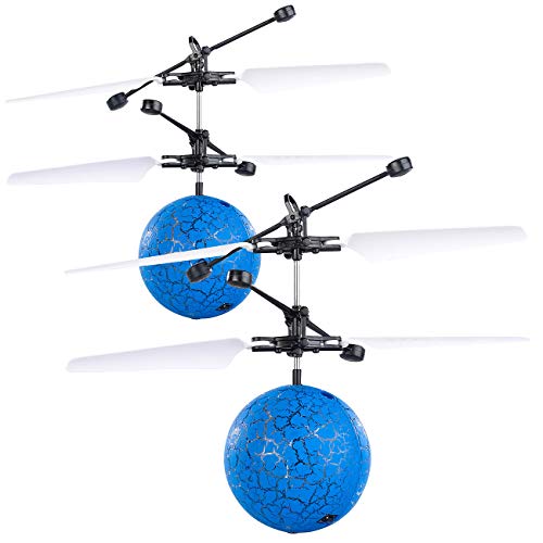 Simulus Fliegender Leuchtball: 2er-Set Selbstfliegende Hubschrauber-Bälle mit bunter LED-Beleuchtung (Flying Over Flugball, Fliegende Bälle, Ferngesteuerte) von Simulus