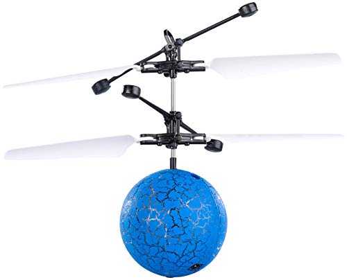 Simulus Flugball: Selbstfliegender Hubschrauber-Ball mit bunter LED-Beleuchtung, blau (Flying Over Flugball, Fliegende Kugel, Fliegender Spielzeug) von Simulus