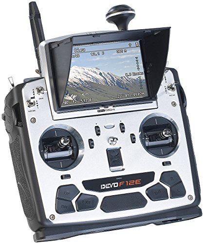 Simulus Zubehör zu Fernsteuerung Drohne: Profi FPV Funk-Fernsteuerung DEVO F12E 5,8 GHz (Drohne mit Liveübertragung, GPS-Drohne mit Live-Videokamera, RC) von Simulus