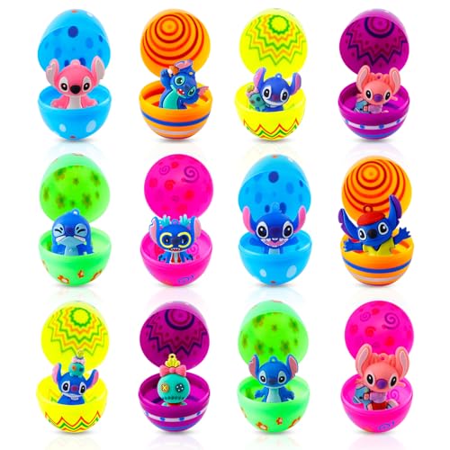 Sinaikepoo 12 Stück Stic Ostereier zum Befüllen mit Cartoon Figuren, Befüllbare Ostereier mit Spielzeug, Plastikspielzeug Gefüllte Ostereier, Easter Eggs for Filling, Ostergeschenke Kinder von Sinaikepoo