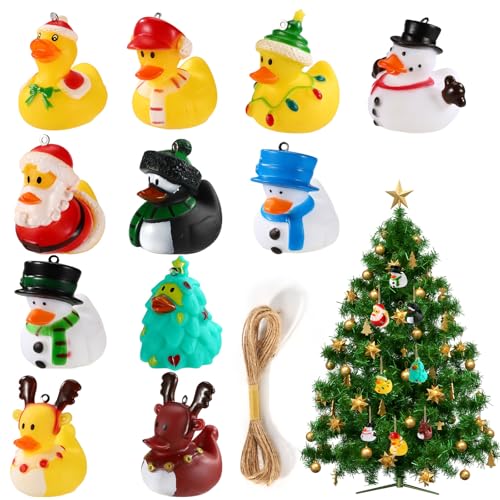 11 STK Weihnachtsgummienten, Süße Mini Weihnachtsenten mit Seil für Jeeps Kreuzfahrtschiffe Badewannen Pools und Weihnachtsdekoration von Sinbana