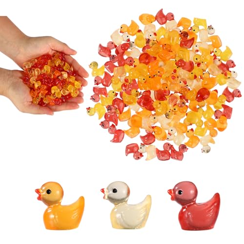 120stk Mini Leuchtende Ente, 3 Farben Herbst Mini Harz Enten Kleines Leuchtendes Gadget für Kleine Thanksgiving-Dekorationen Badewannenspielzeug Saisonale Partys Miniatur-Geschenkartikel von Sinbana