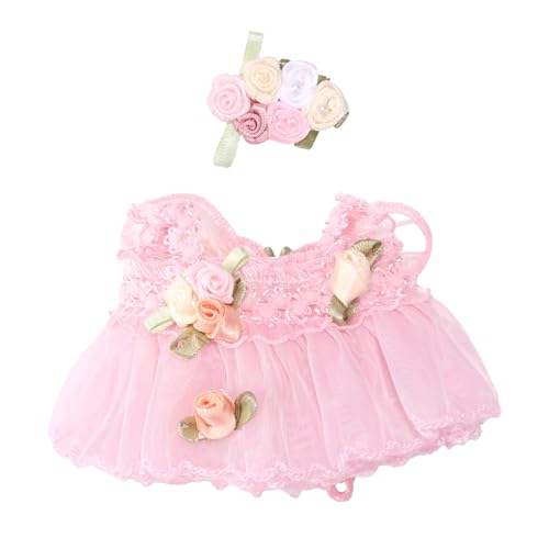 17cm Puppen Kleidungsset, Rosa Stoff Plüsch Puppenkleidung Enthält Schmetterlingstüllchen Kleid & Blumenkopfschmuck Süßes Zubehör zur Dekoration von Spielzeugfiguren von Sinbana