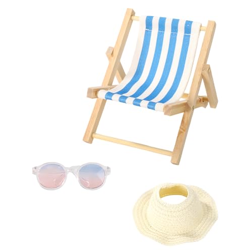 17cm Puppenzubehör Set, Holz Mini Strandstuhl Kunststoff Miniatur Sonnenbrille und Mini-Sonnenhut für Puppendekorationen Puppenhaus 17cm Puppenzubehör Set, Holz Mini Strandstuhl Kunststoff Miniatur Sonnenbrille und Mini-Sonnenhut für Puppendekorationen Puppenhaus von Sinbana