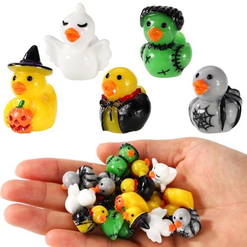 30st Halloween Mini Enten Kunstharz, Kleine Enten Figur Miniaturen Halloween Ducks Partygeschenke Geschenktütenfüllung für Bastelarbeiten Puppenhaus Garten Mikro Landschaftsdekoration von Sinbana