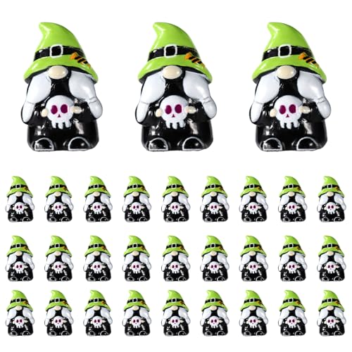 30stk Mini-Zwerge, Süße Halloween-Miniaturzwerge aus Harz Lustige Kleine Winzige Harzspielzeuge Geeignet für Garten Hof Rasen Dekoration (Totenkopf-Stil) von Sinbana
