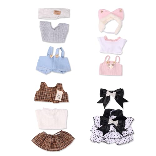 4stk Puppenkleidungsset, Kawaii Outfits für 17cm Große Puppen Herbst und Wintermode-Kleidungsset Beinhaltet Kleider Overalls Oberteile Mützen Schleifen Accessoires zum Anziehen und Ausstellen von Sinbana