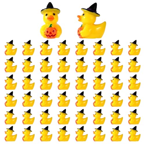 50 STK Halloween Mini Enten aus Kunstharz, Miniatur Hexenhut Kürbisen Niedliche Kleine Halloween Tiere Kleine Tierstatuen aus Kunstharz für Mikro Landschaften von Sinbana