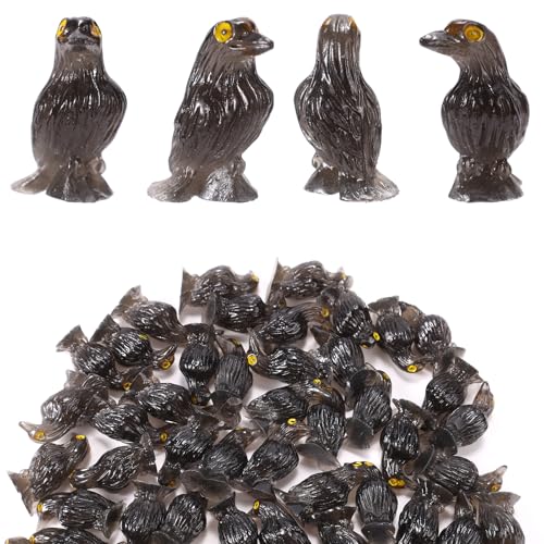 50 STK Mini Halloween Krähen, 3x1,6x1,6cm Leuchtende Miniatur Rabenstatue aus Schwarzem Kunstharz Kleine Halloween Tiere aus Kunstharz Winzige Raben Dekorationen für Puppenhaus von Sinbana