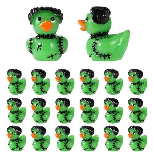 50 Stück Grüne Monster Enten für Halloween, Stylische Mini Harz Enten als Festspielzeug Halloween Tischdekoration für Innen und Außenbereich Partyzubehör von Sinbana