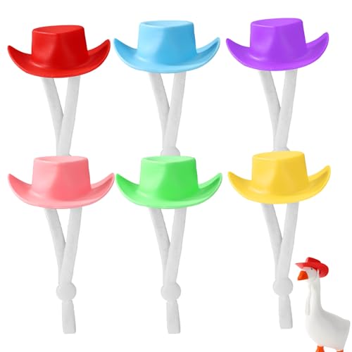6 x Schreibtisch-Gans-Outfits, Kunststoff, bezaubernde, bunte Cowboyhüte, lustige Tier-Outfits, Zubehör, geeignet für 17,8 cm Mini-Schreibtischgans (6 Farben) von Sinbana