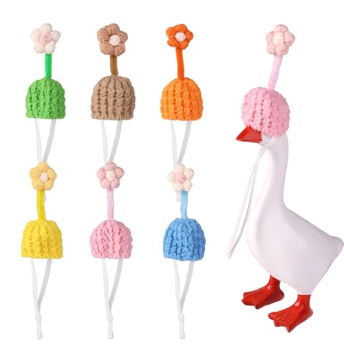 6 x Veranda-Gans-Outfit-Hut, 17,8 cm, Mini-Strick-Kopfbedeckung mit verstellbarem Riemen, verschiedene Farben, Schreibtisch-Gans-Kleidung (Blumenstil) von Sinbana