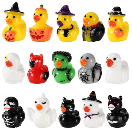 90stk Mini Halloween-Harzenten, Miniatur-Enten-Dekoration Verschiedene Hexe Dämon Fledermaus Totenkopf Geist Kürbis-Design Winzige Deko für Halloween-Party-Giveaways Puppenhaus Bastelbedarf von Sinbana