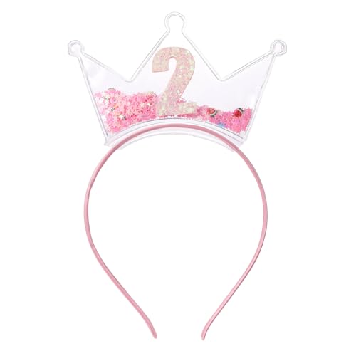 Geburtstag Stirnband, Rosa Kleinkinder Kronen Stirnband mit Schillernder Glitzer-Zahlenverzierung und Rosa Stern-Glitzer-Konfetti zur Dekoration Kindergeburtstagsparty(Nummer 2) von Sinbana