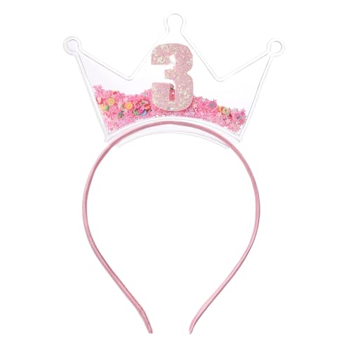 Geburtstag Stirnband, Rosa Kleinkinder Kronen Stirnband mit Schillernder Glitzer-Zahlenverzierung und Rosa Stern-Glitzer-Konfetti zur Dekoration Kindergeburtstagsparty(Nummer 3) von Sinbana