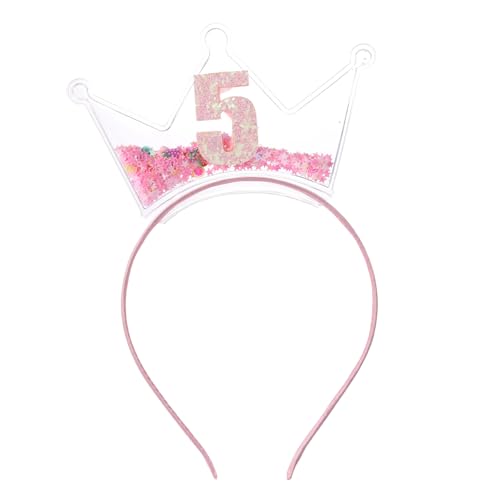 Geburtstag Stirnband, Rosa Kleinkinder Kronen Stirnband mit Schillernder Glitzer-Zahlenverzierung und Rosa Stern-Glitzer-Konfetti zur Dekoration Kindergeburtstagsparty(Nummer 5) von Sinbana