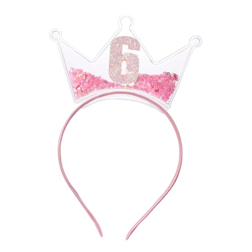 Geburtstag Stirnband, Rosa Kleinkinder Kronen Stirnband mit Schillernder Glitzer-Zahlenverzierung und Rosa Stern-Glitzer-Konfetti zur Dekoration Kindergeburtstagsparty(Nummer 6) von Sinbana