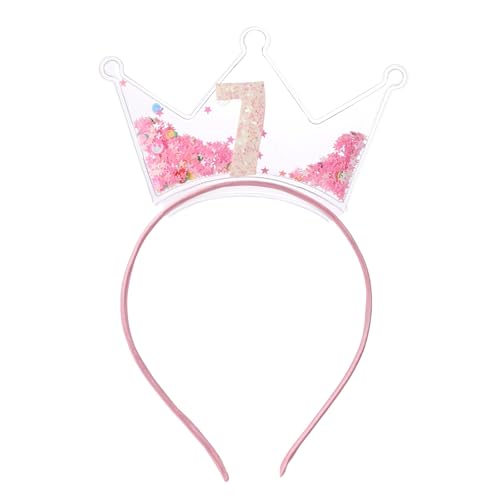 Geburtstag Stirnband, Rosa Kleinkinder Kronen Stirnband mit Schillernder Glitzer-Zahlenverzierung und Rosa Stern-Glitzer-Konfetti zur Dekoration Kindergeburtstagsparty(Nummer 7) von Sinbana