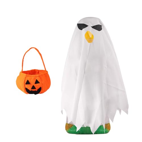 Geister-Veranda-Gans-Outfit-Set, Polyester, Halloween-Geister-Gans-Kostüm, Kleidung mit Kürbis-Tasche für Halloween-Party, 58,4 cm, Hof, Outdoor, Rasen, Garten, Gänse, Ente Dekorationen von Sinbana